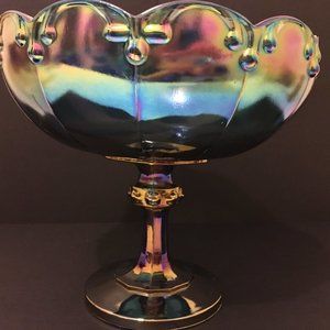 Vintage Blue Carnival Glass Indiana Glass Compote